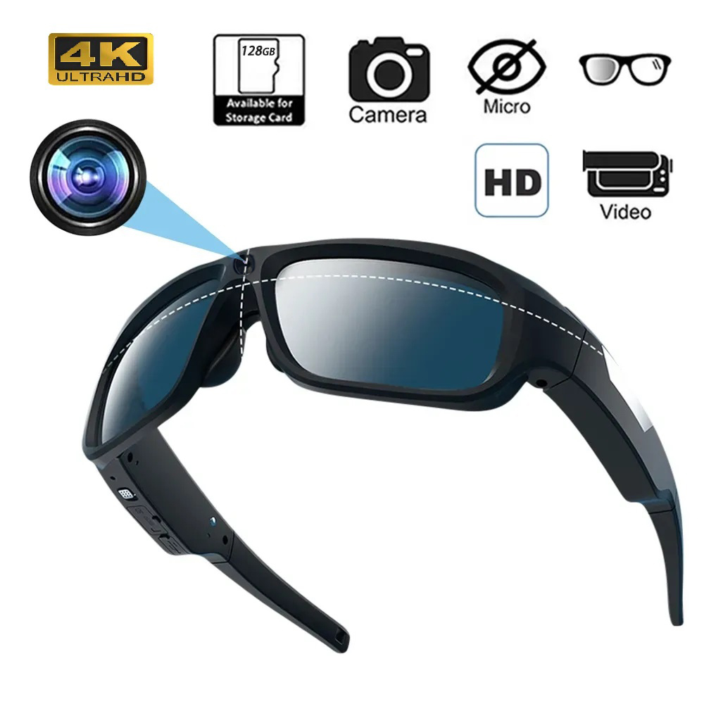 Outdoor Sport Gear - กล้องแว่นตาอัจฉริยะ 4K HD ขนาดเล็ก สำหรับบันทึกวิดีโอขณะปั่นจักรยาน ขับรถ