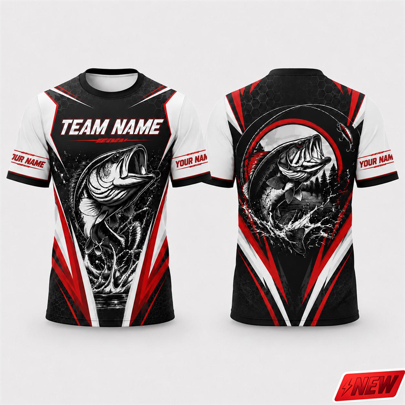 Outdoor Sport Name - เสื้อทีมตกปลาแบบกำหนดเองได้ สำหรับผู้ชาย แขนสั้น แห้งเร็ว ระบายอากาศดี พิมพ์ลาย