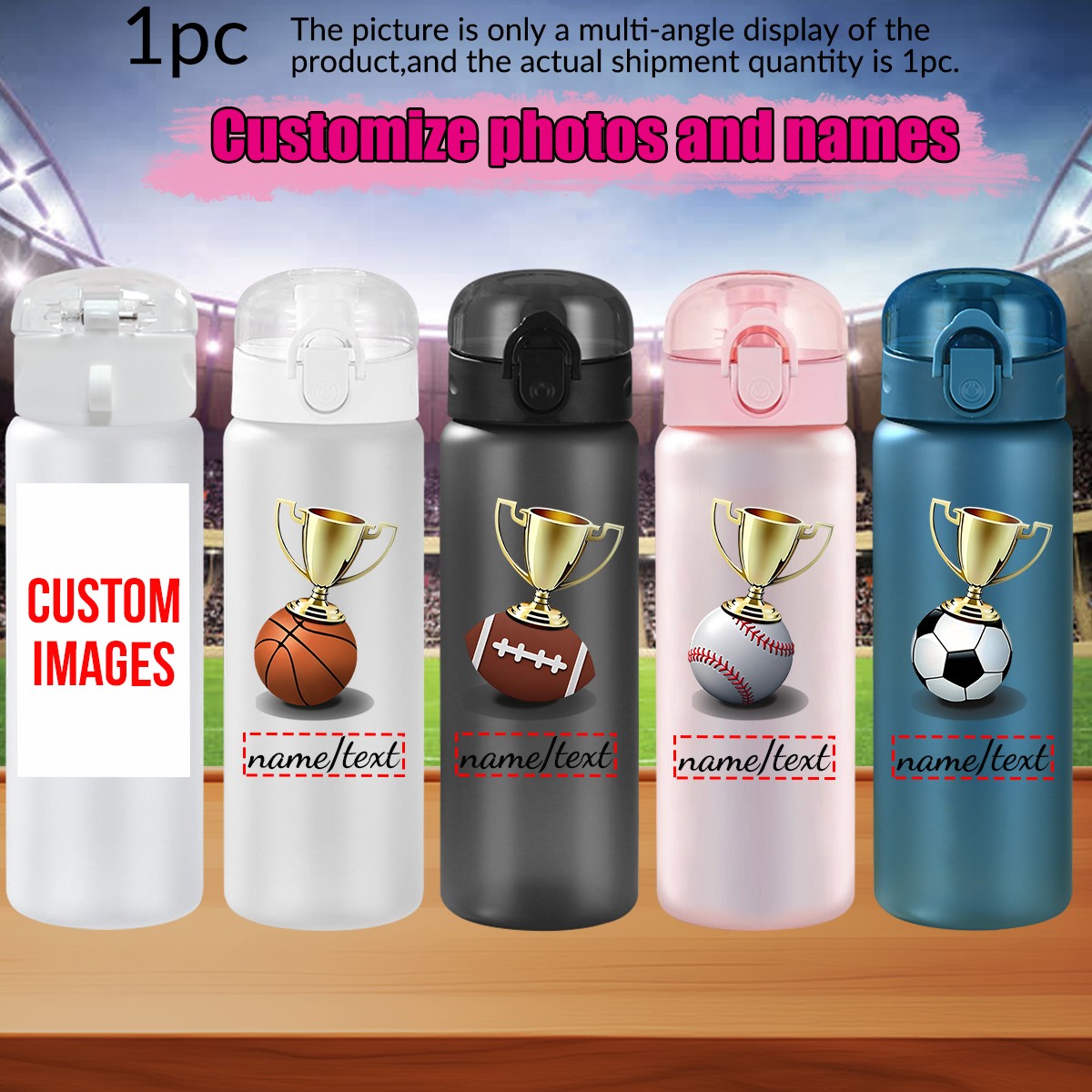 Outdoor Sport Name - แก้วน้ำพลาสติกกันรั่วขนาด 780 มล./26 ออนซ์ พร้อมสายคล้องคอ สำหรับดูการแข่งขัน