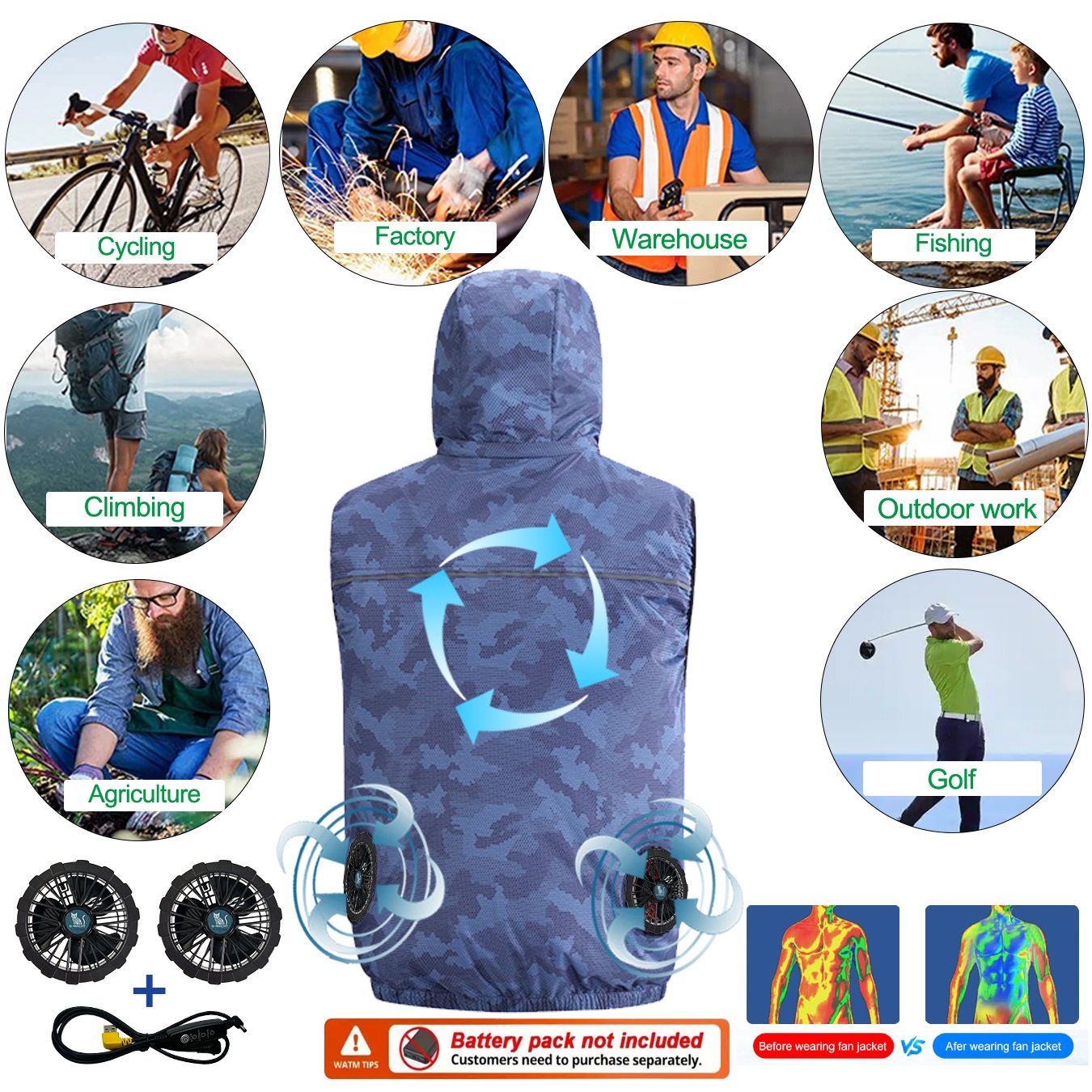 เสื้อกั๊กแอร์คอนดิชันแบบพัดลม  - Outdoor Sport Brand Jacket บทวิจารณ์และราคา